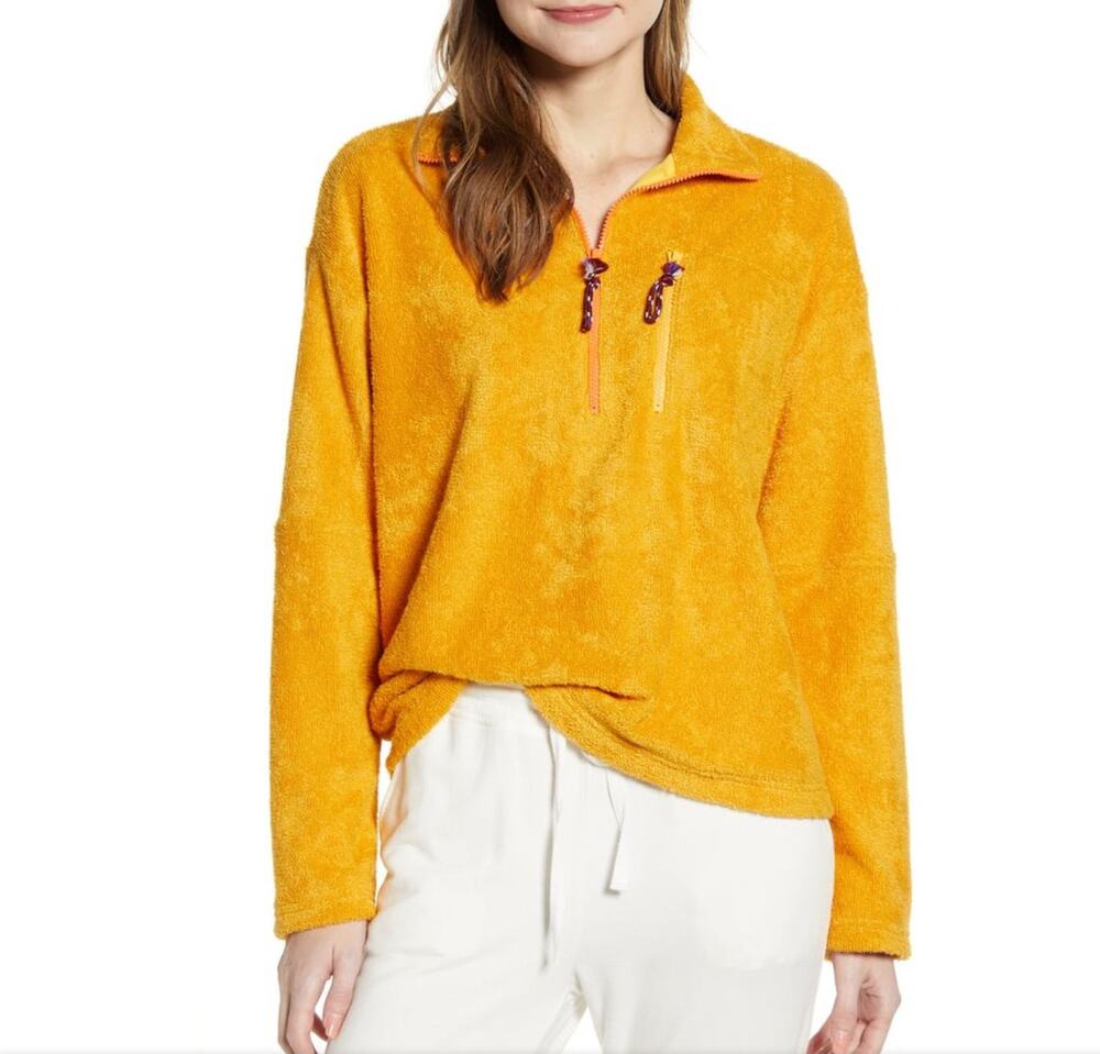 NWT Lou & Grey Marc Loop Yellow Terry Half Zip Pullover Size XS
